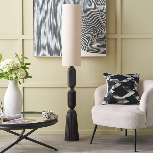 Pacific Lifestyle Sahana Black Ribbed Slim Wood Floor Lamp