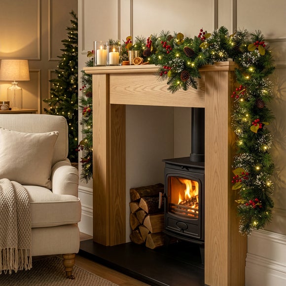 9ft Artificial Pre-lit Frosted Pine Garland