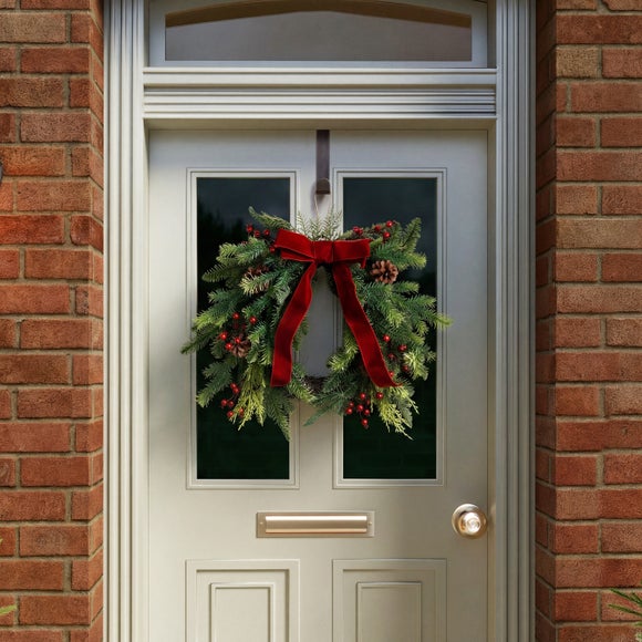 Charles Bentley Artificial Red Berry Bow Crescent Wreath