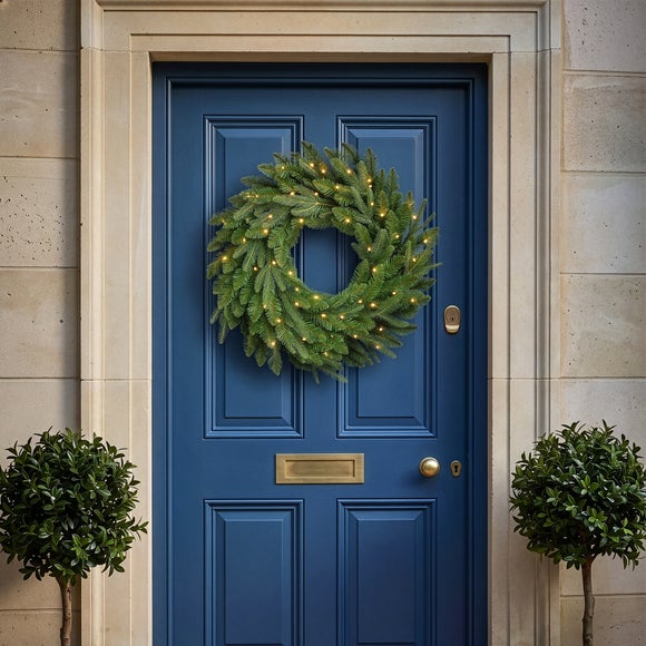 24" Artificial Pre-lit Rivington Fir Wreath