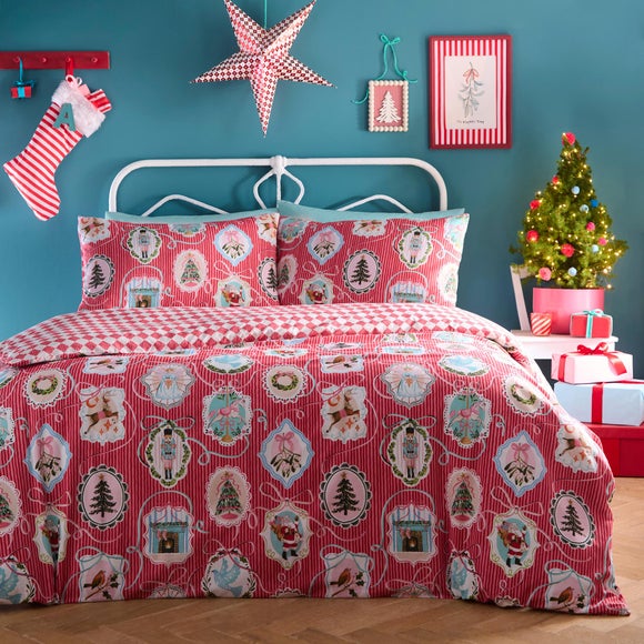 Fusion Christmas Vintage Frames Polycotton Duvet Cover & Pillowcase Set