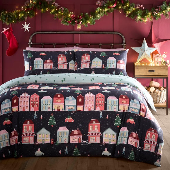 Fusion Christmas Houses Polycotton Duvet Cover & Pillowcase Set