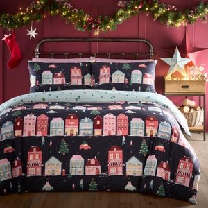 Fusion Christmas Houses Polycotton Duvet Cover & Pillowcase Set