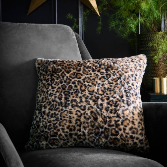 Fusion Leopard Faux Fur Square Cushion