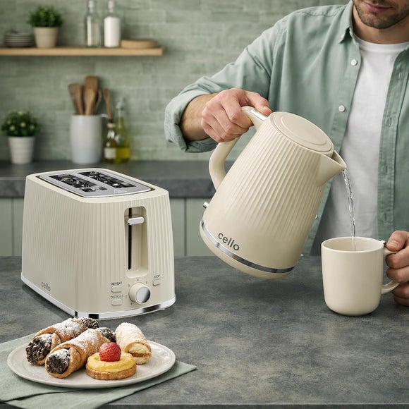 Cello Textured 1.7L Kettle & 2 Slice Toaster Set