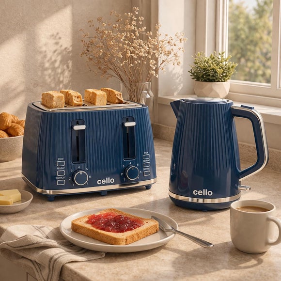 Cello Linear Textured Kettle & 4 Slice Toaster Set