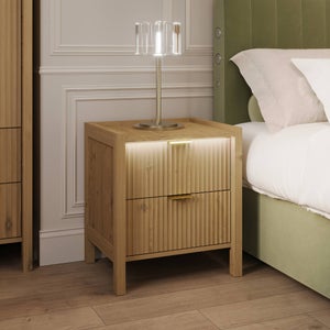 Return - Xr Living Dakota Bedside Table With App Controlled Led Lights- Oak Effect