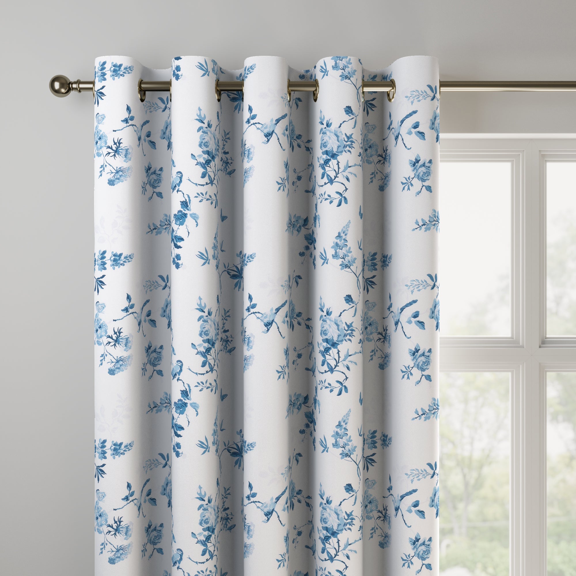 Birds and Roses Made to Measure Curtains Birds and Roses Blue