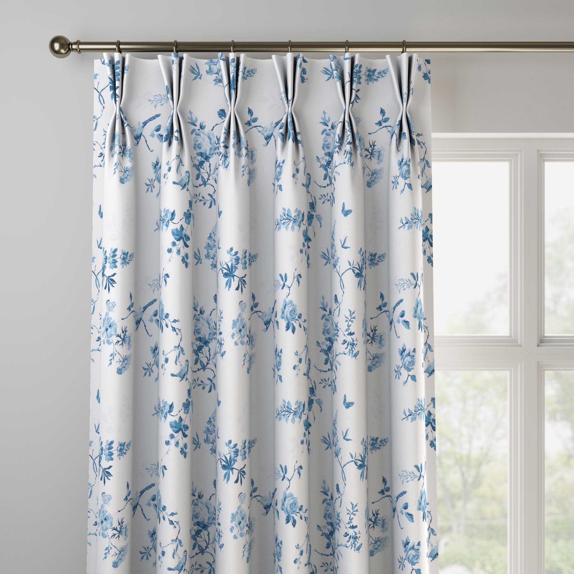 Birds and Roses Made to Measure Curtains Birds and Roses Blue