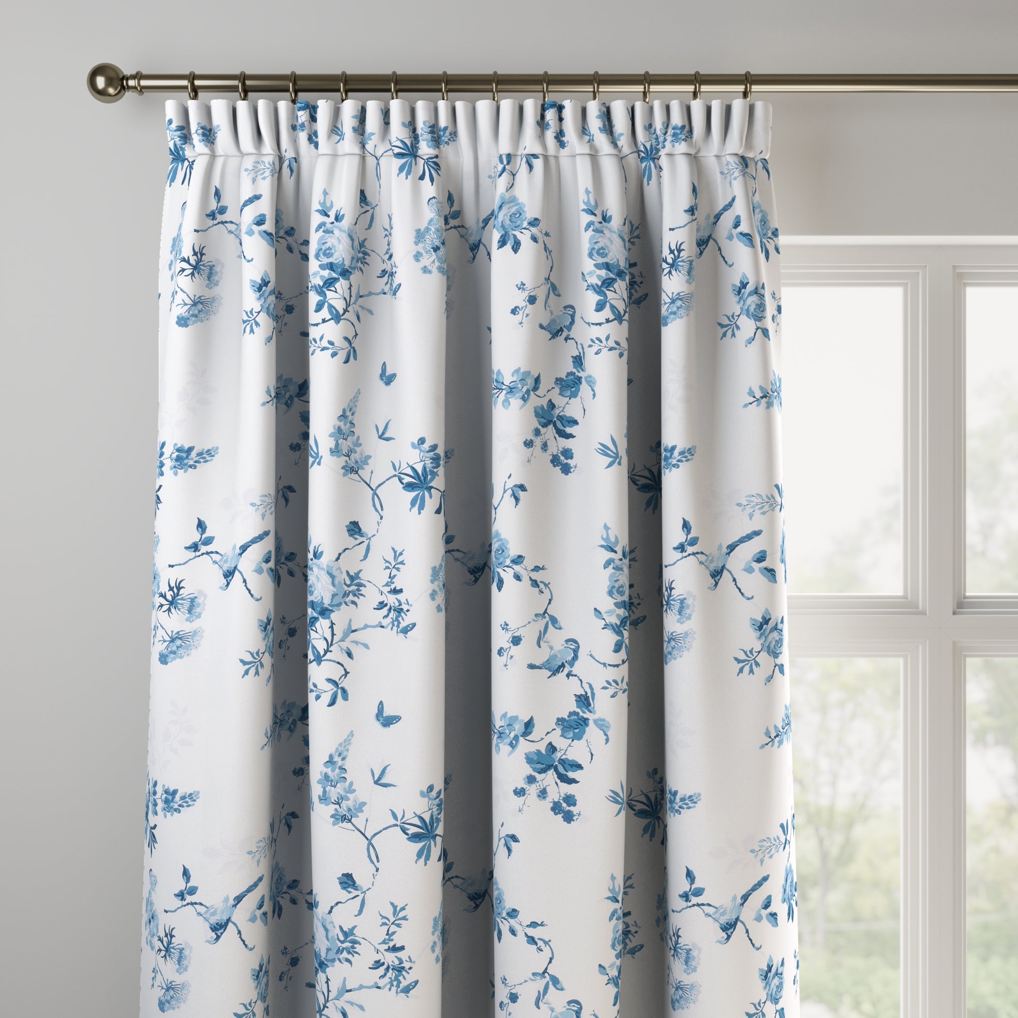 Birds and Roses Made to Measure Curtains Birds and Roses Blue