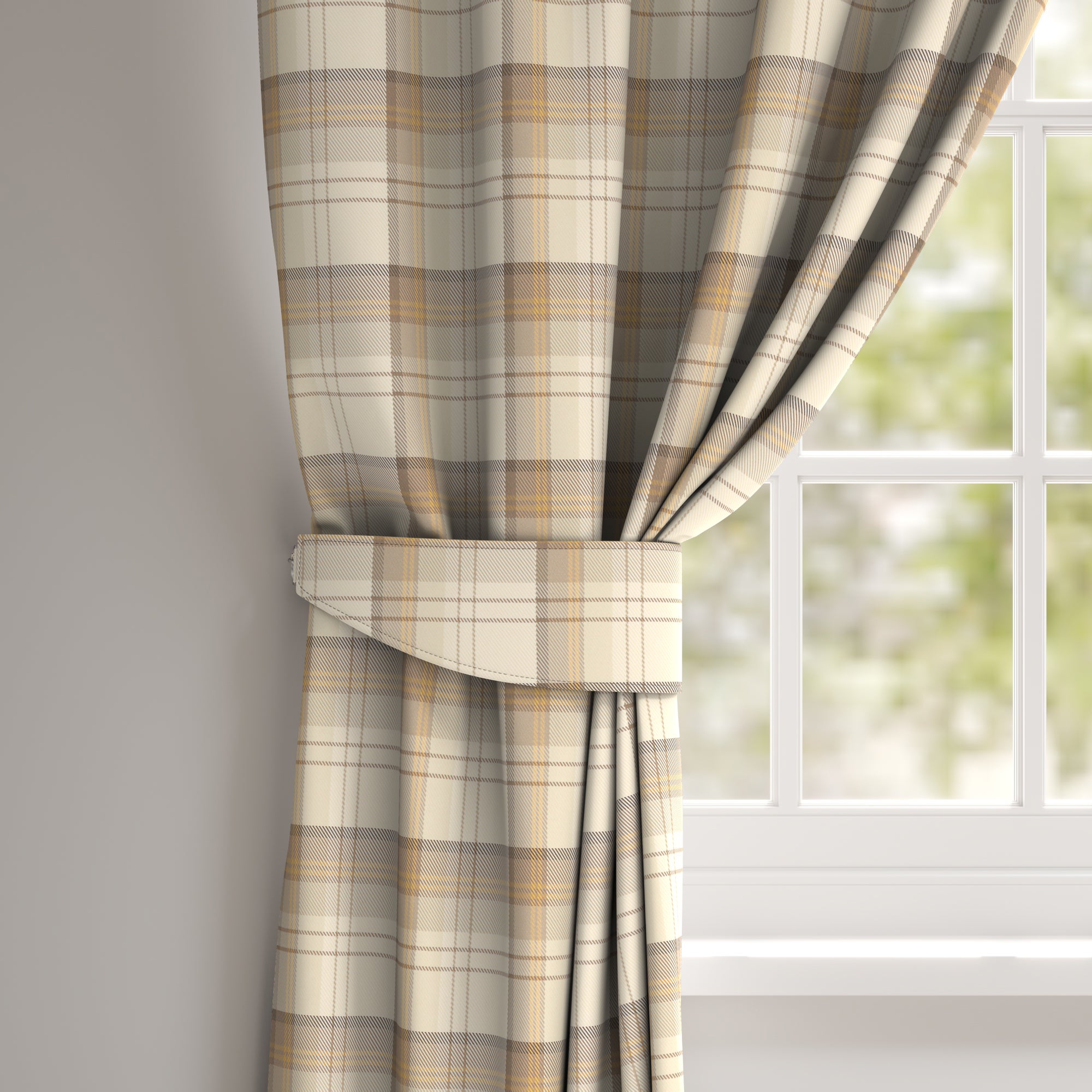 Highland Check Made To Order Tieback Highland Check Ochre