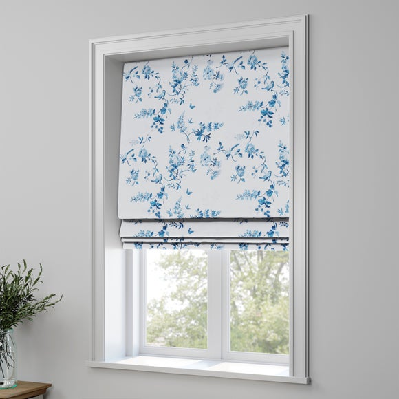 Birds and Roses Made to Measure Roman Blind Birds and Roses Blue