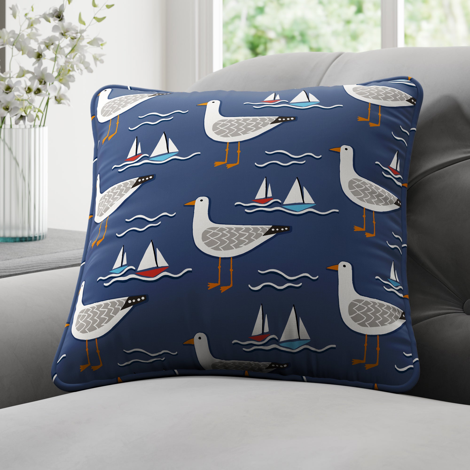 Coastal Gull Made to Order Cushion Cover Gull Navy