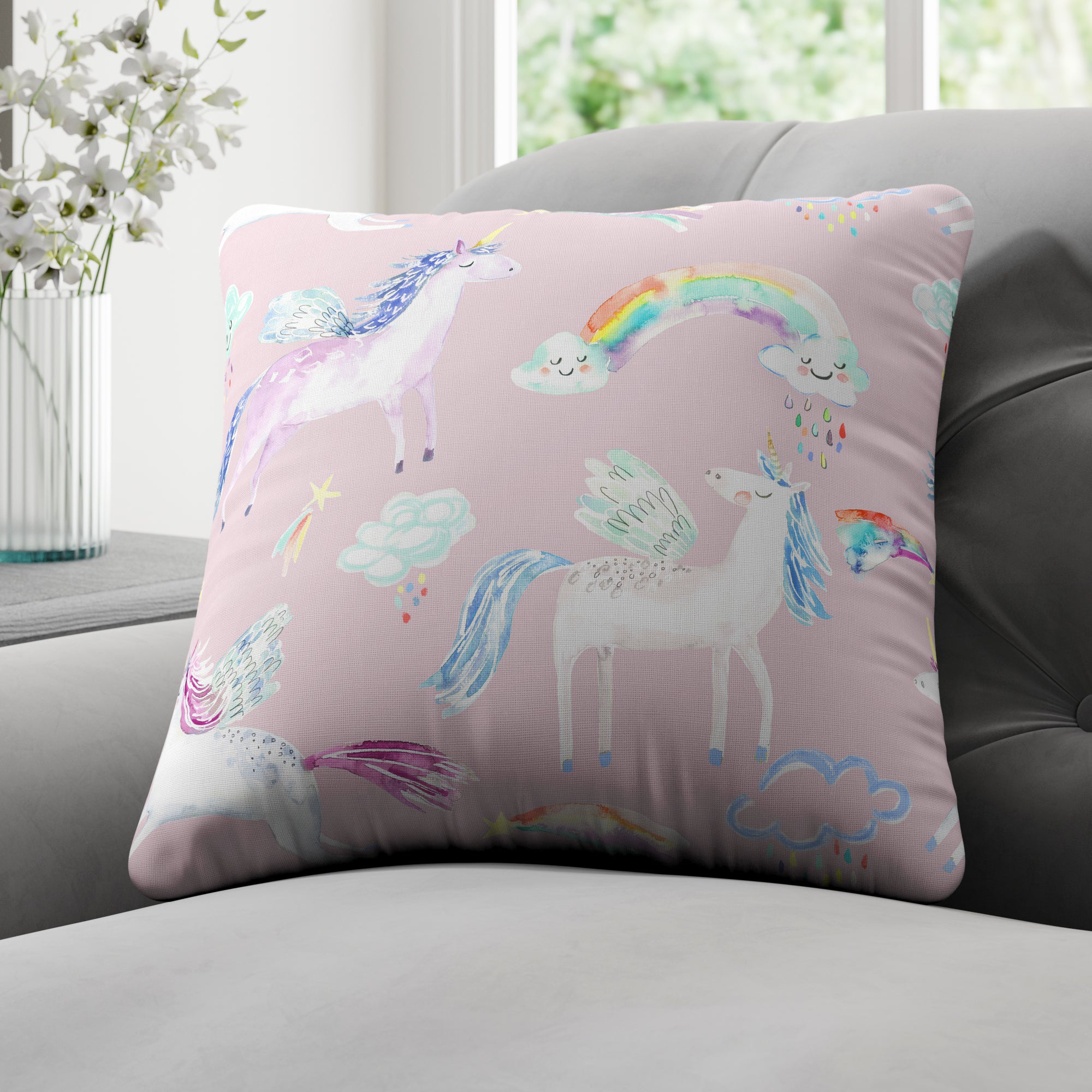 Little Adventurers Unicorn Made to Order Cushion Cover Unicorn Pink