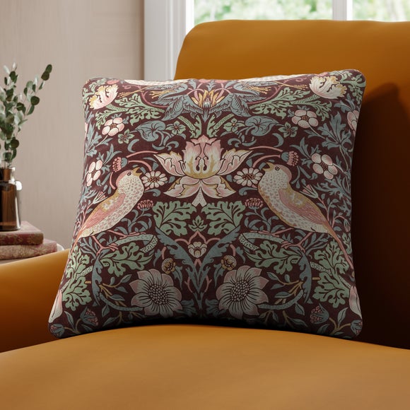 William Morris At Home Strawberry Thief 100% Cotton Made To Order Cushion Cover Strawberry Thief Merlot