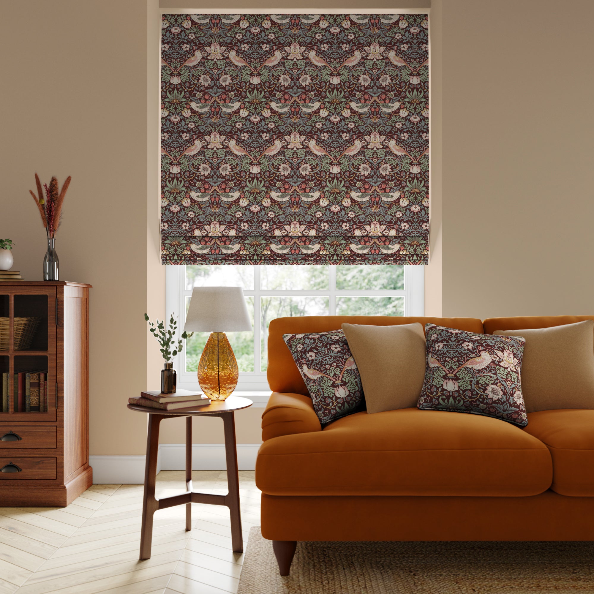 William Morris At Home Strawberry Thief Made To Measure Roman Blind Strawberry Thief Merlot