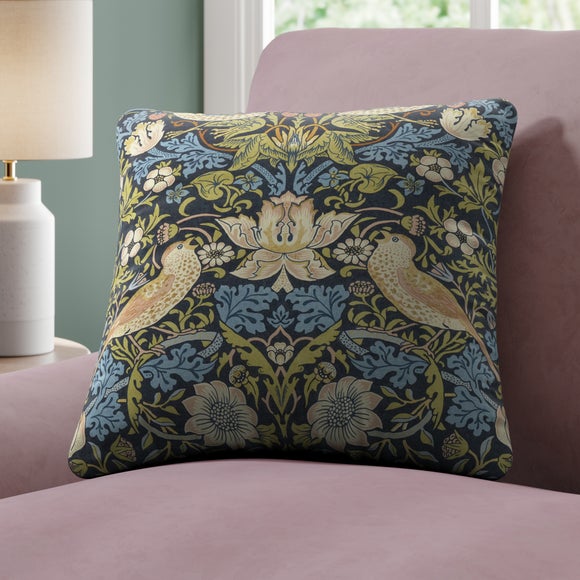 William Morris At Home Strawberry Thief 100% Cotton Made To Order Cushion Cover Strawberry Thief Midnight