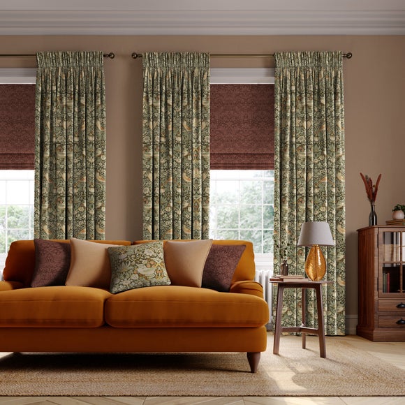 William Morris At Home Strawberry Thief 100% Cotton Made to Measure Curtains Strawberry Thief Clay