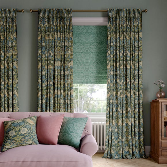 William Morris At Home Strawberry Thief 100% Cotton Made to Measure Curtains Strawberry Thief Midnight