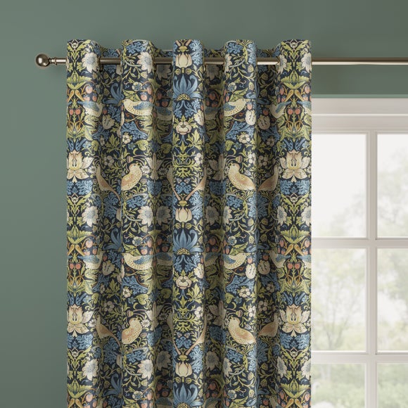 William Morris At Home Strawberry Thief 100% Cotton Made to Measure Curtains Strawberry Thief Midnight