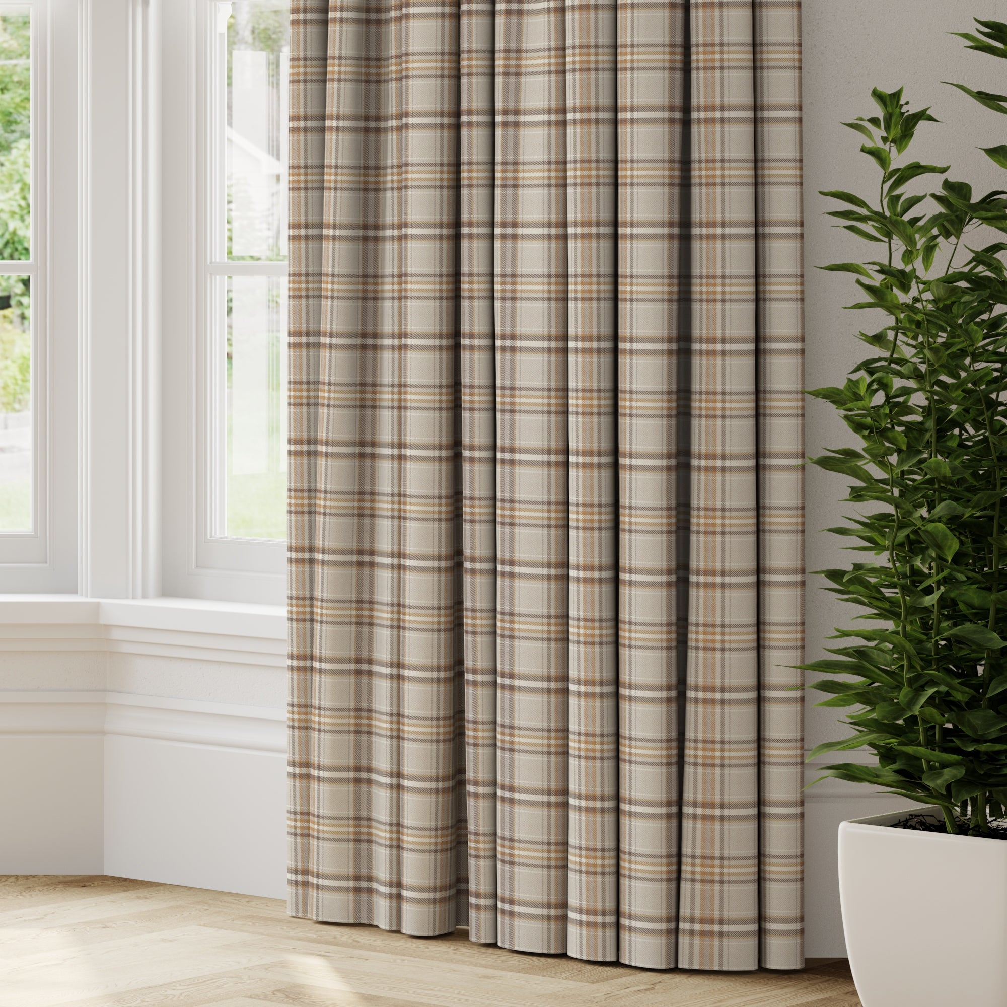 Esk Made to Measure Fire Retardant Curtains White/Brown