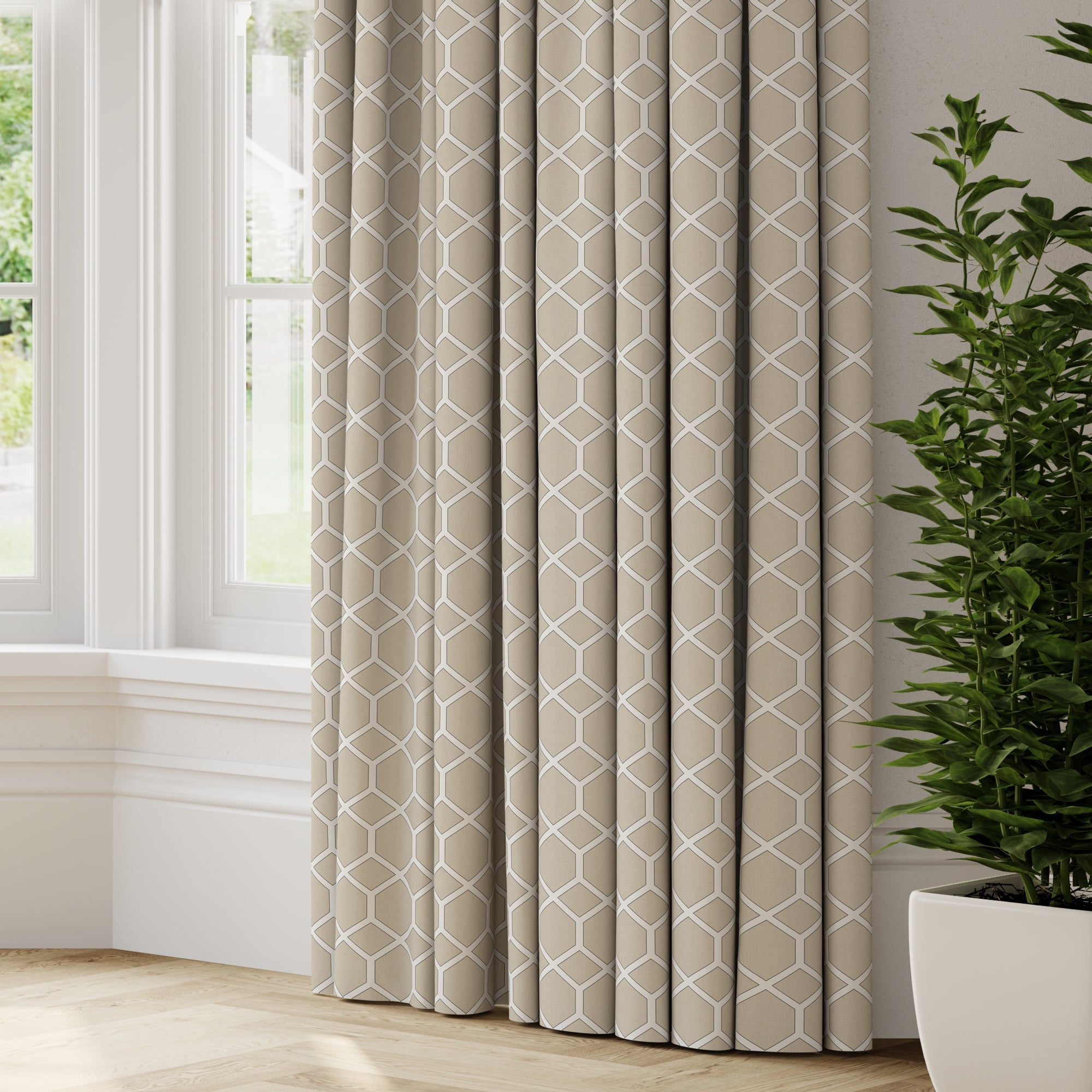 Symmetry Made to Measure Fire Retardant Curtains Beige/White