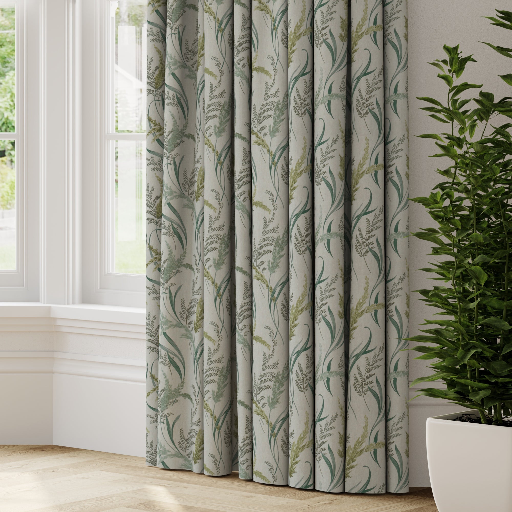 Grace Made to Measure Fire Retardant Curtains White/Green