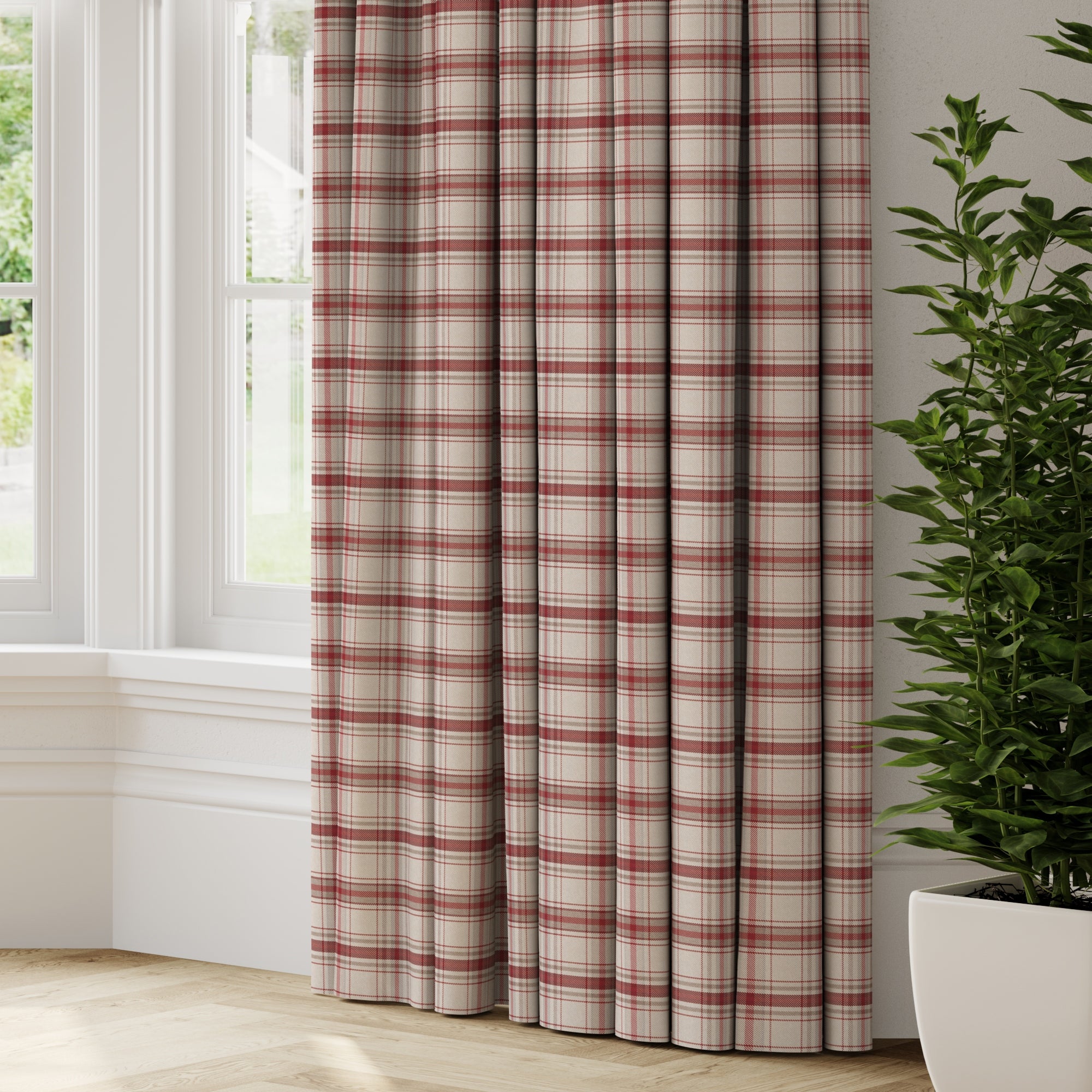 Esk Made to Measure Fire Retardant Curtains Red/White