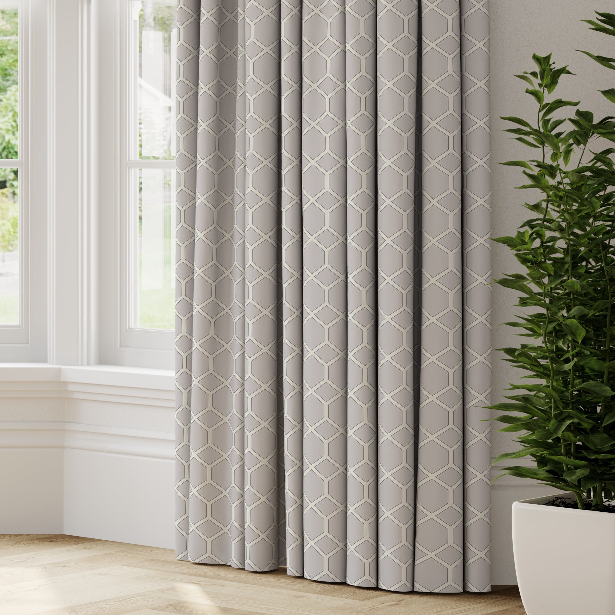 Symmetry Made to Measure Fire Retardant Curtains Grey/White