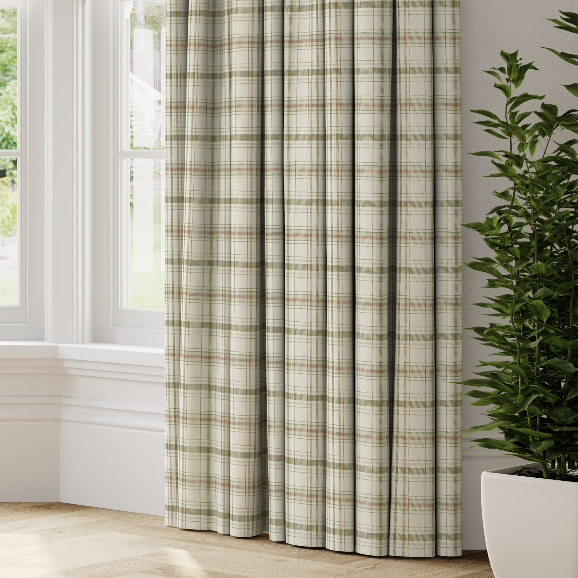 Esk Made to Measure Fire Retardant Curtains Green/White