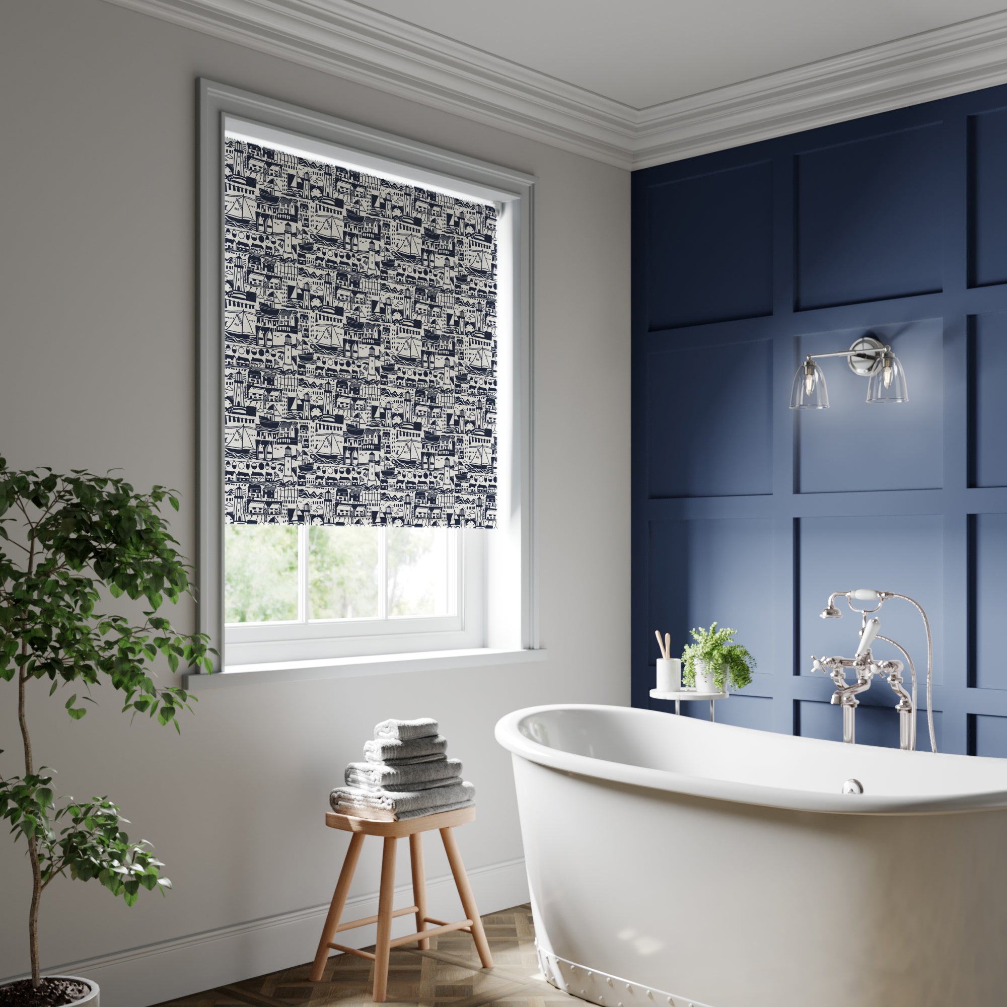 Elements Moisture Resistant Coastal Blackout Made to Measure Roller Blind Elements Booth Navy