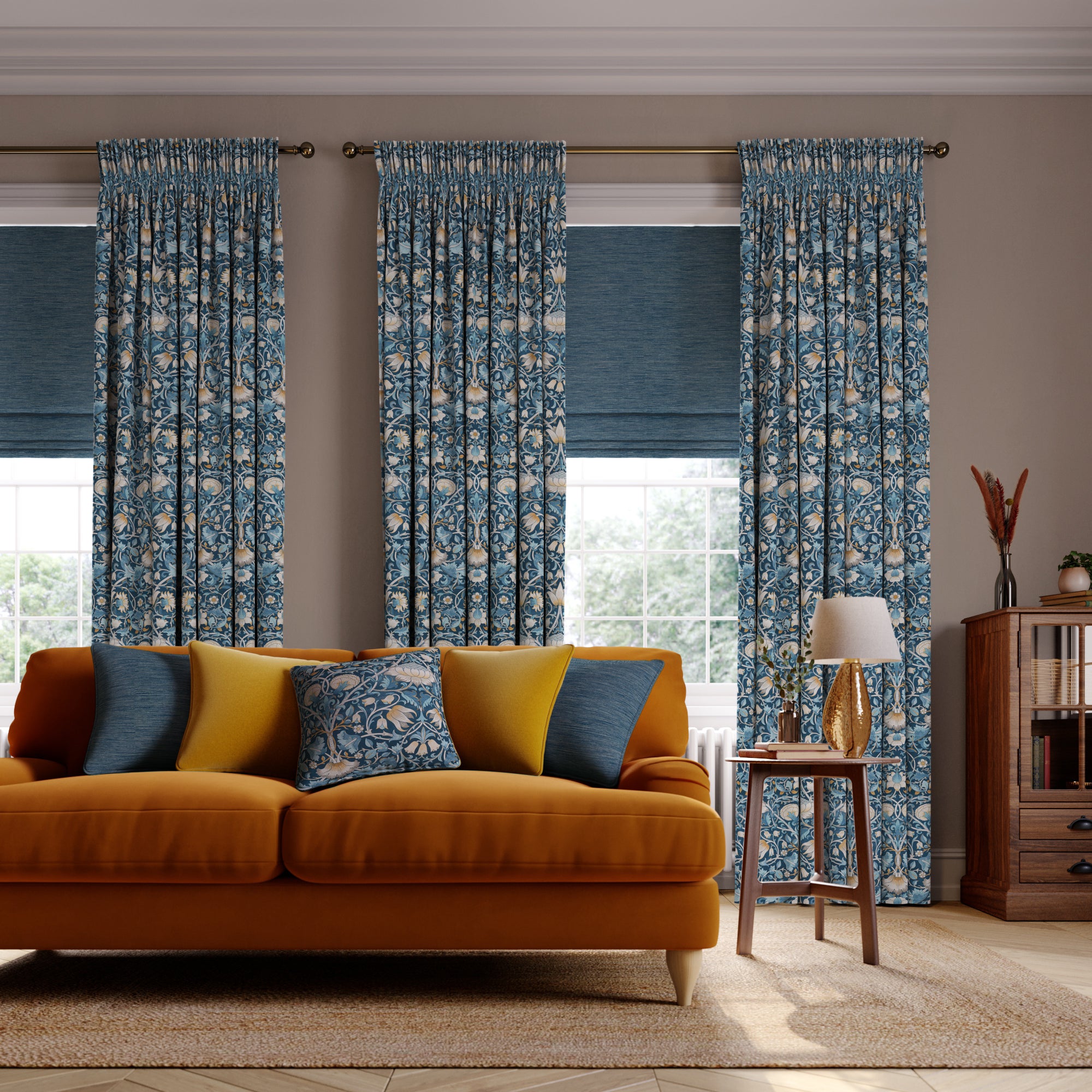 William Morris At Home Lodden Velvet Made to Measure Curtains Lodden Velvet Navy Blue