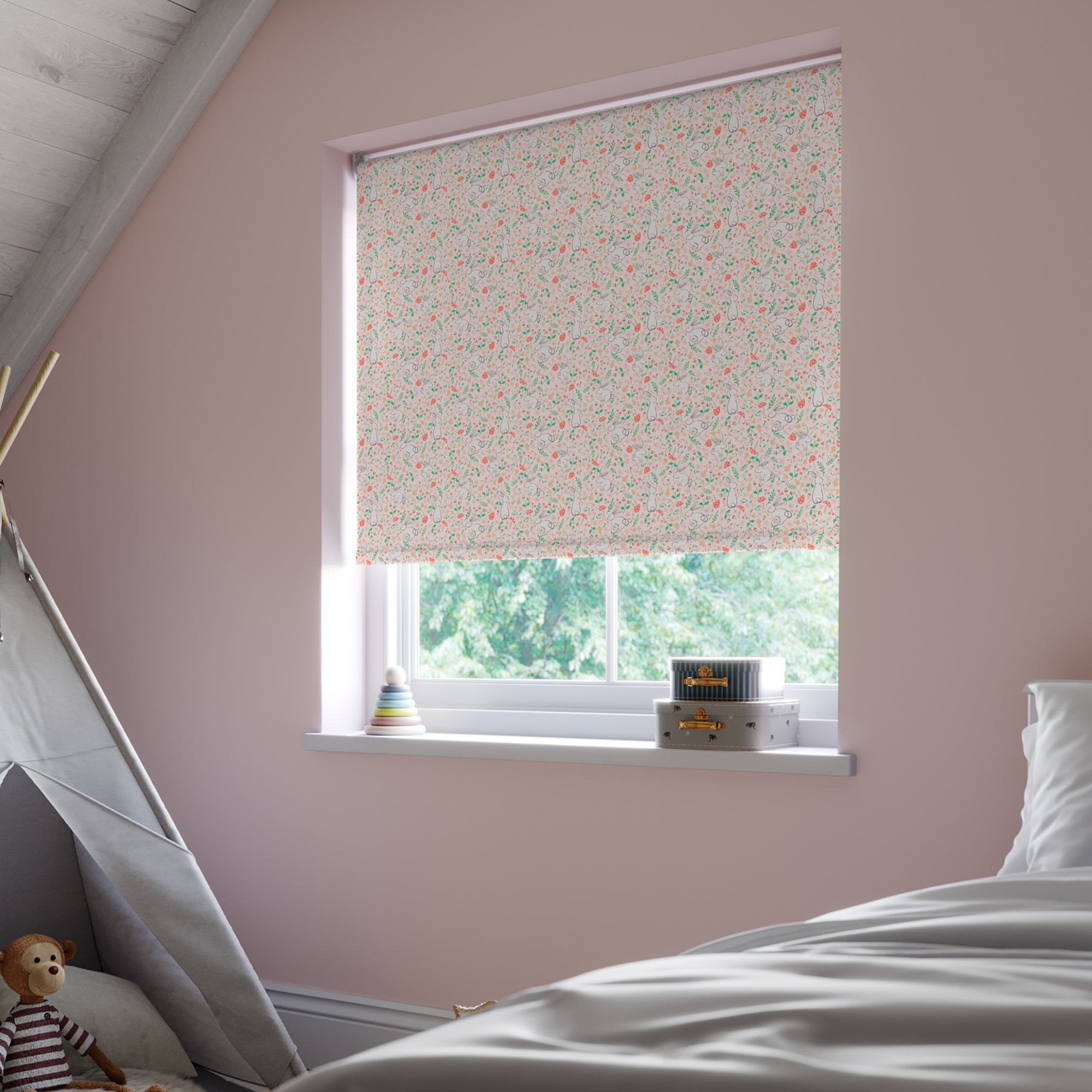 Peek-a-Boo Bunnies Blackout Made to Measure Roller Blinds Peekaboo Bunnies Pink