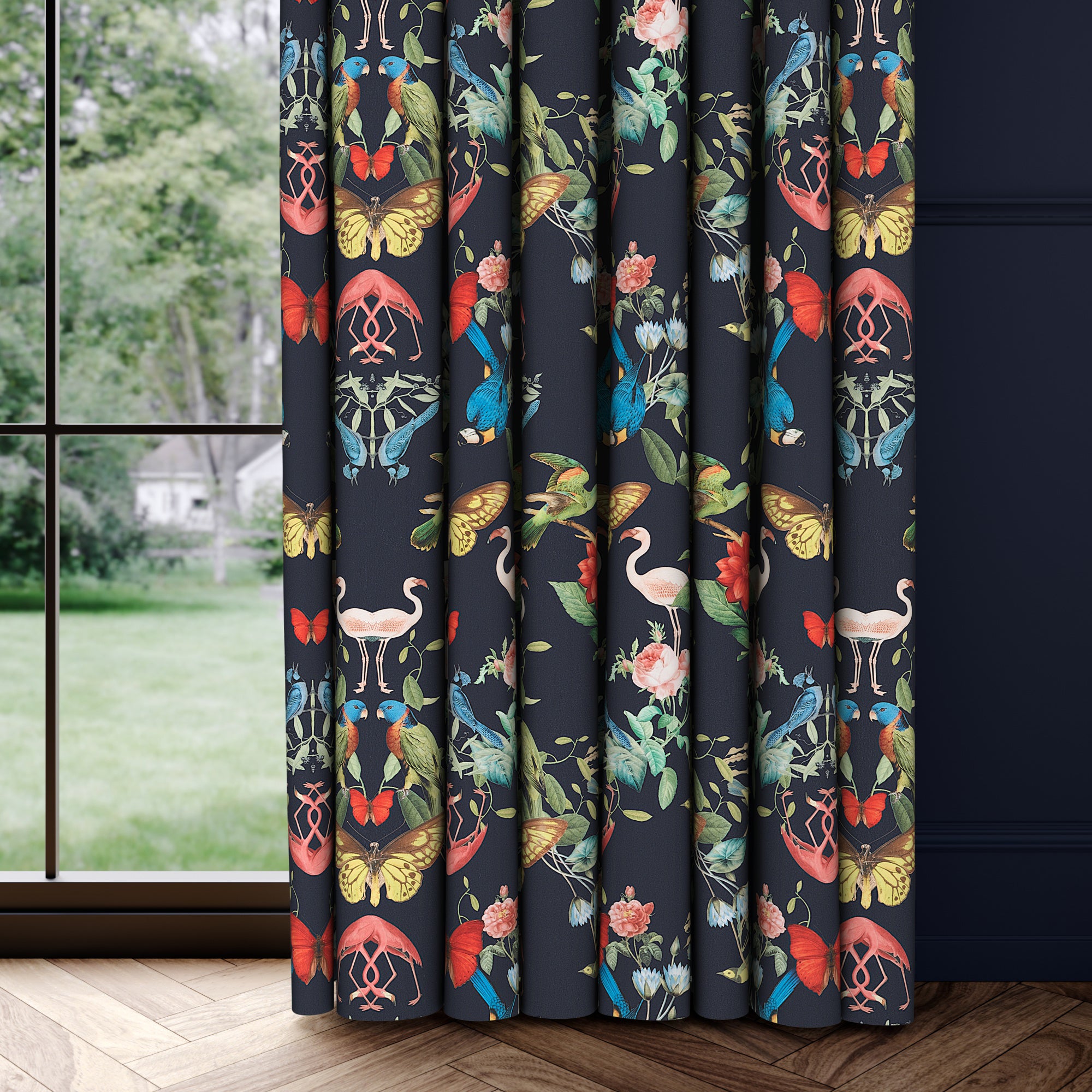 Tropical Kaleidoscope Made to Measure Curtains Tropical Kaleidoscope Navy
