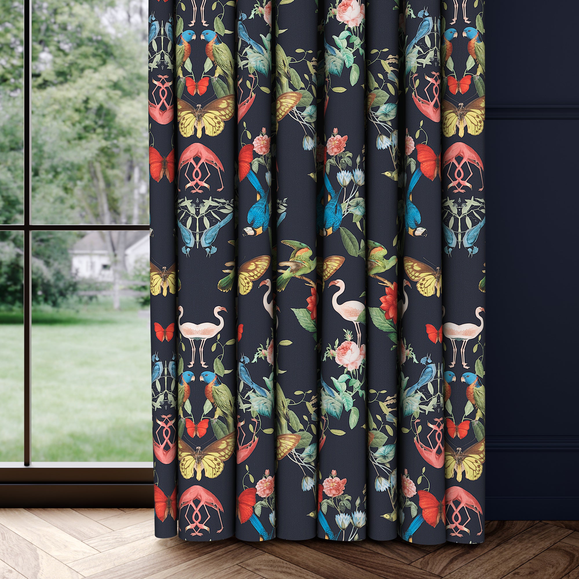 Tropical Kaleidoscope Made to Measure Curtains Tropical Kaleidoscope Navy