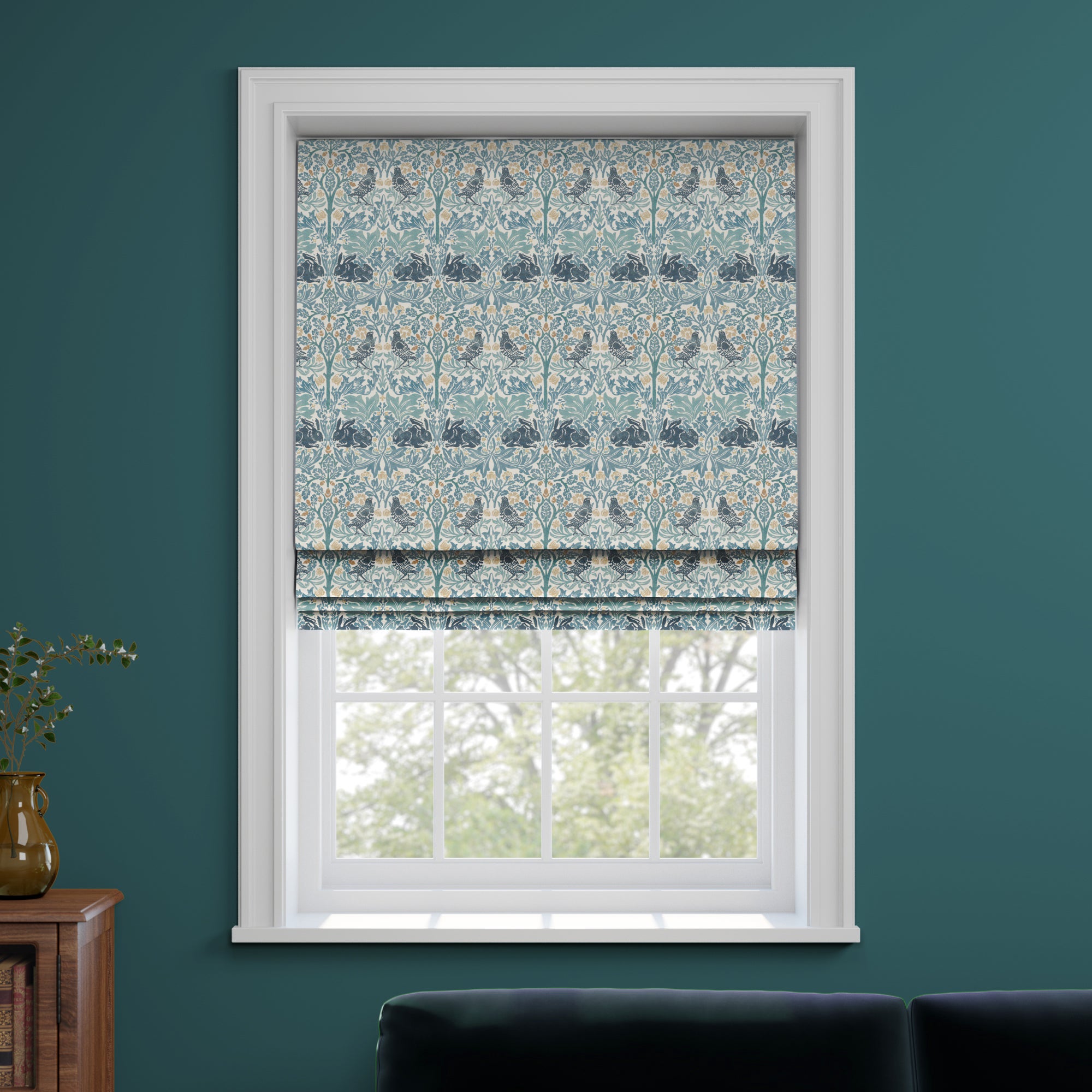 William Morris at Home Brother Rabbit Made to Measure Roman Blind William Morris Brother Rabbit Aqua