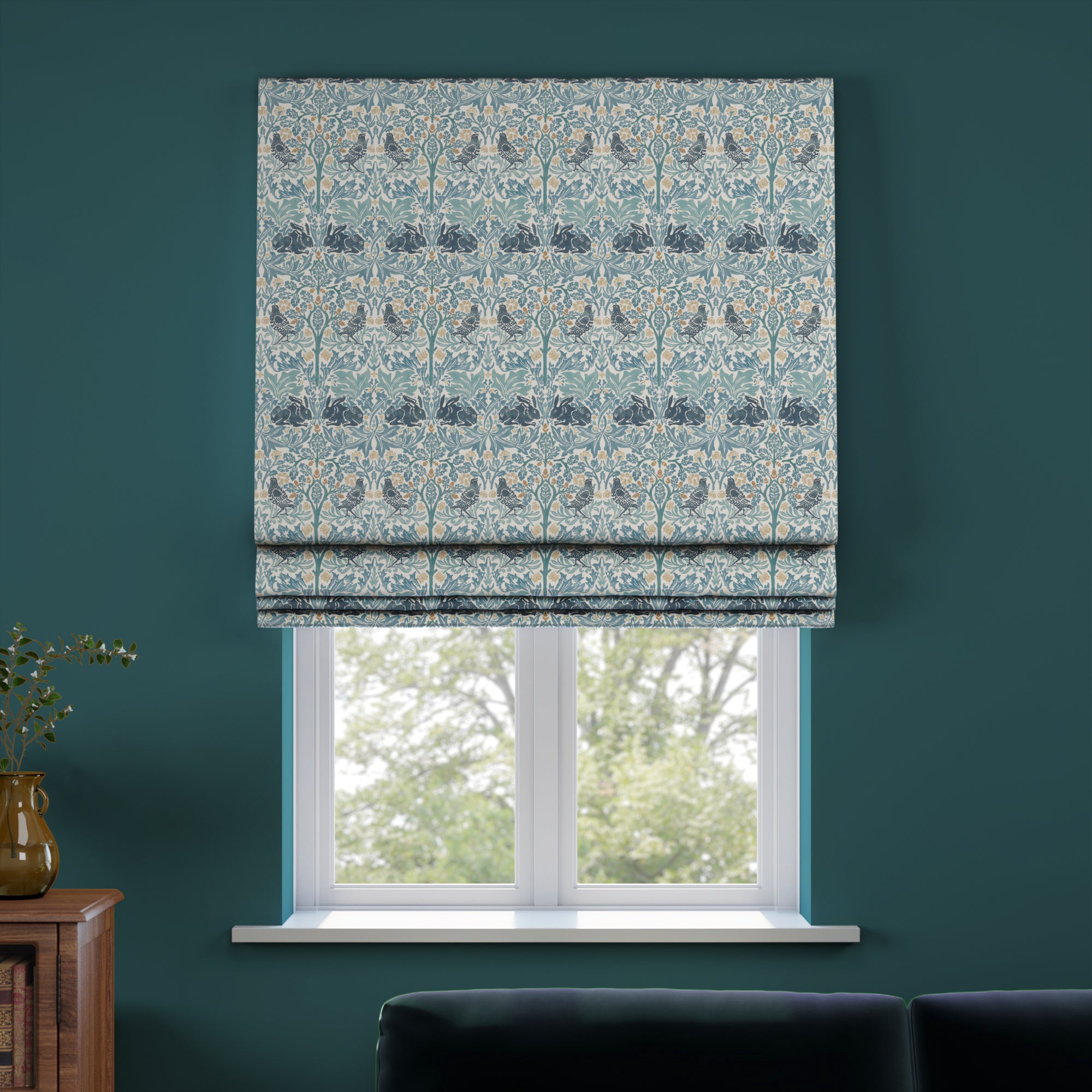 William Morris at Home Brother Rabbit Made to Measure Roman Blind William Morris Brother Rabbit Aqua