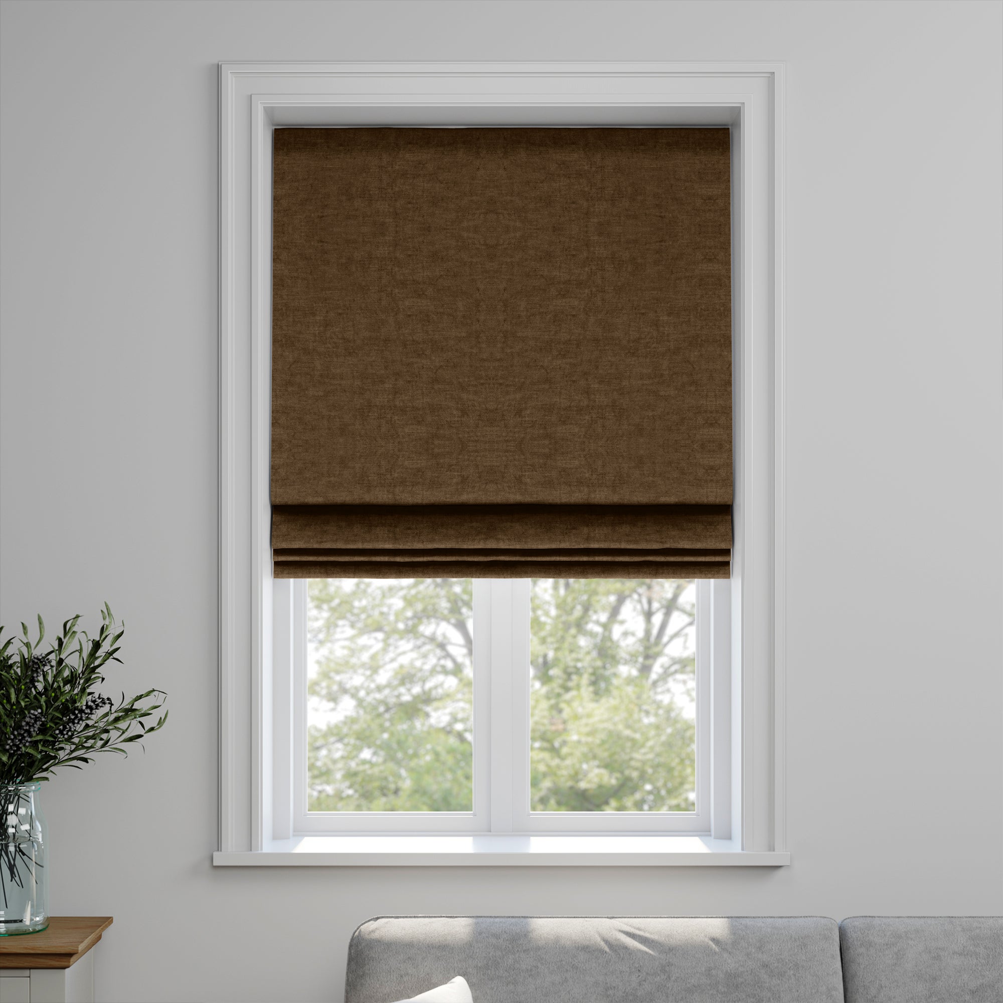 Luxury Velvet Made to Measure Roman Blind Lux Velvet Hickory