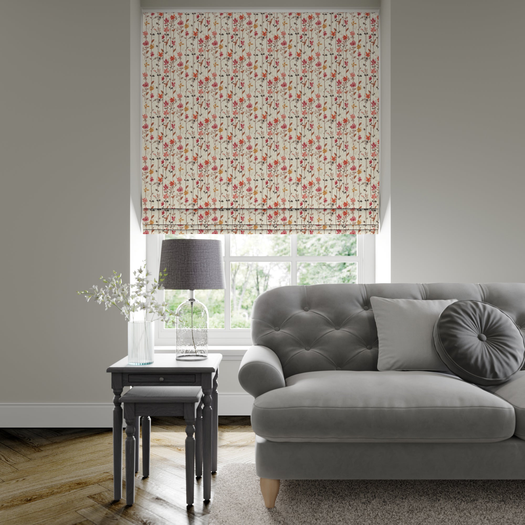 Woodland Floral Made to Measure Roman Blind Woodland Floral Raspberry