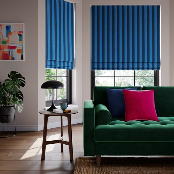Elements Velvet Stripe Made to Measure Roman Blind Elements Velvet Stripe Blue