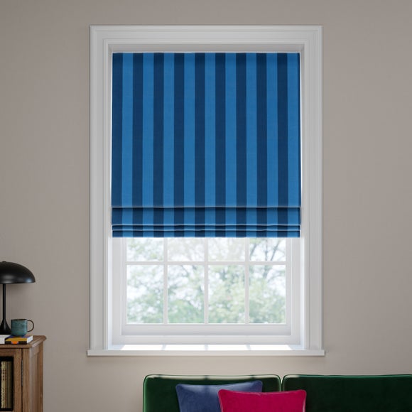Elements Velvet Stripe Made to Measure Roman Blind Elements Velvet Stripe Blue
