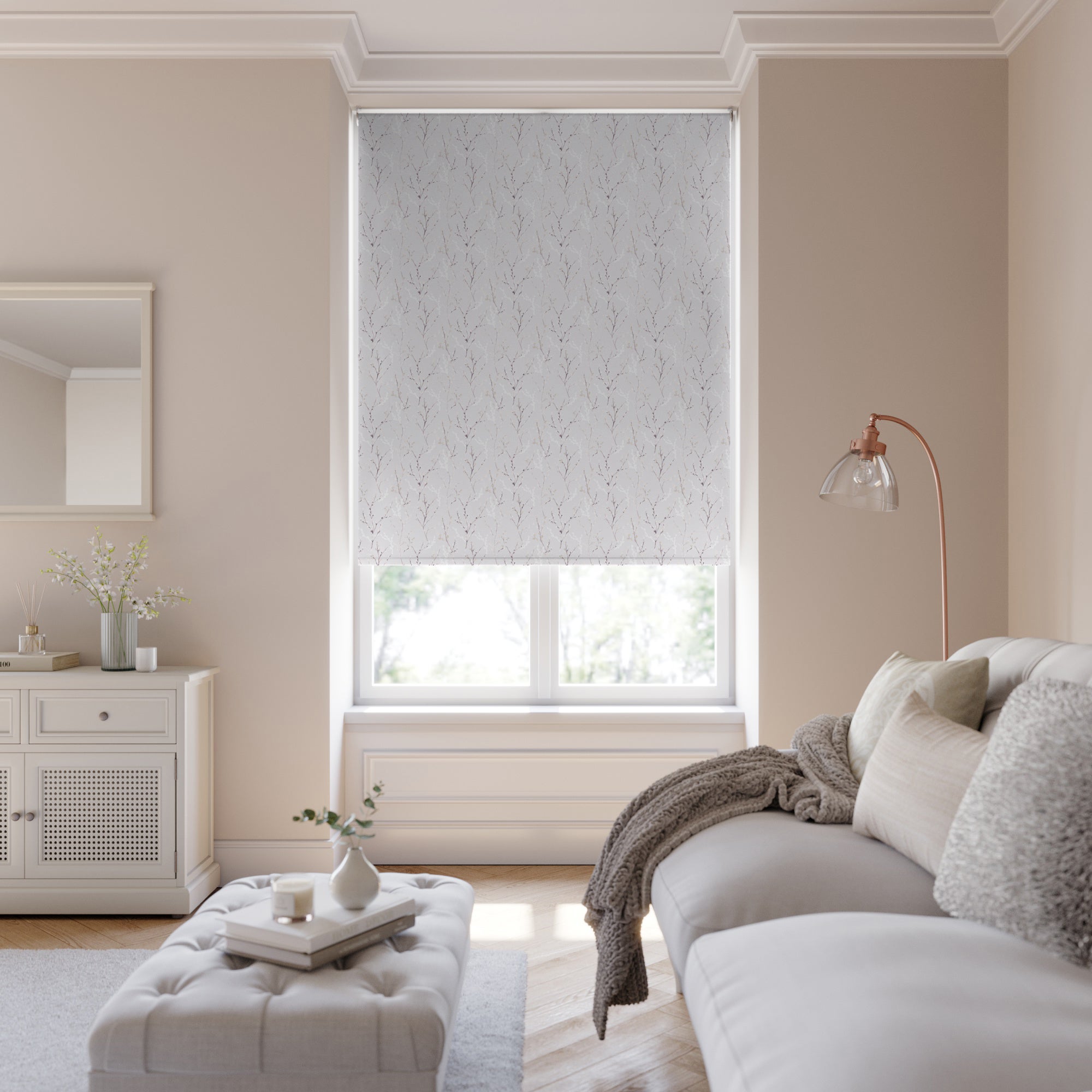 Willow Birch Blackout Made to Measure Roller Blind Willow Birch White