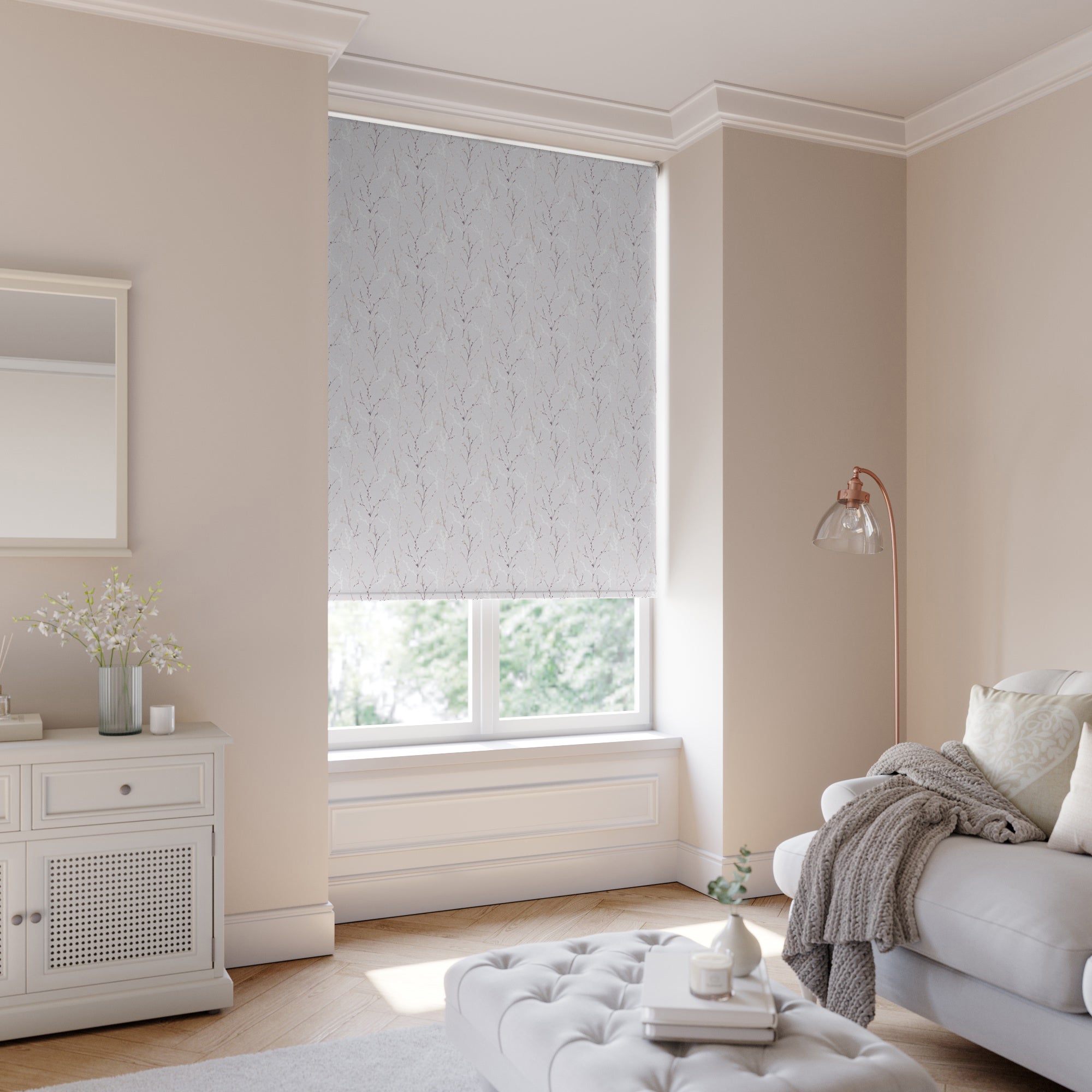 Willow Birch Blackout Made to Measure Roller Blind Willow Birch White