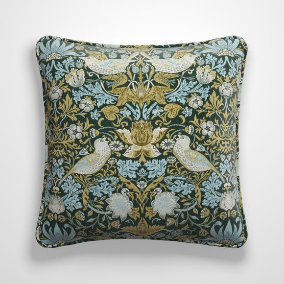 William Morris At Home Strawberry Thief Polyester Made To Order Cushion Cover Strawberry Thief Emerald