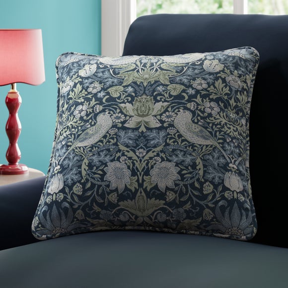 William Morris At Home Strawberry Thief Polyester Made To Order Cushion Cover Strawberry Thief Denim
