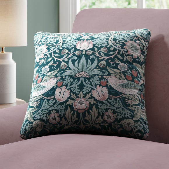William Morris at Home Strawberry Thief Velvet Made to Order Cushion Cover Strawberry Thief Teal