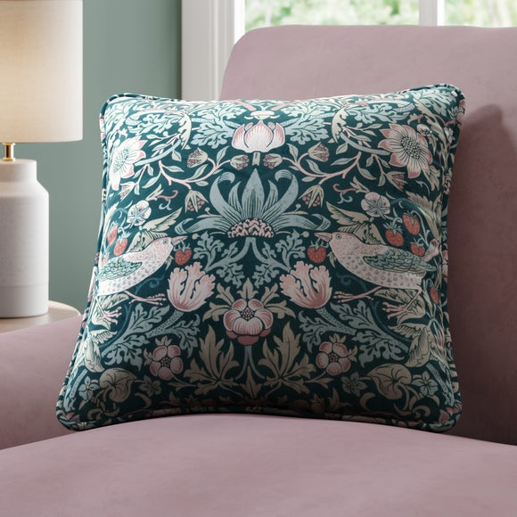 William Morris at Home Strawberry Thief Velvet Made to Order Cushion Cover Strawberry Thief Teal