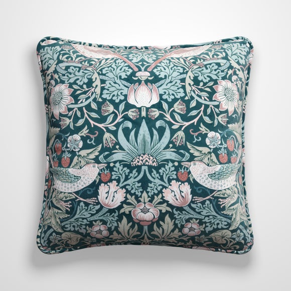 William Morris at Home Strawberry Thief Velvet Made to Order Cushion Cover Strawberry Thief Teal