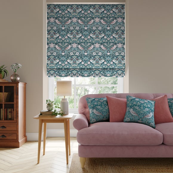 William Morris at Home Strawberry Thief Velvet Made to Measure Roman Blind Strawberry Thief Teal