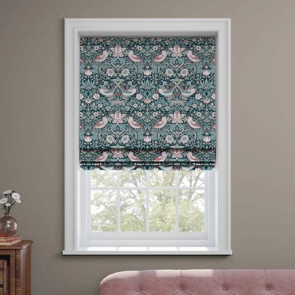 William Morris at Home Strawberry Thief Velvet Made to Measure Roman Blind Strawberry Thief Teal